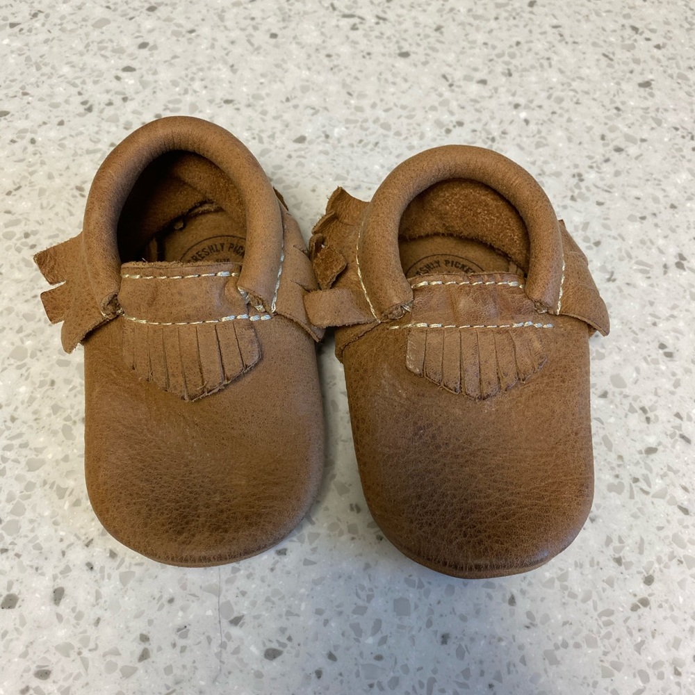Freshly Picked baby moccasins tan size 3